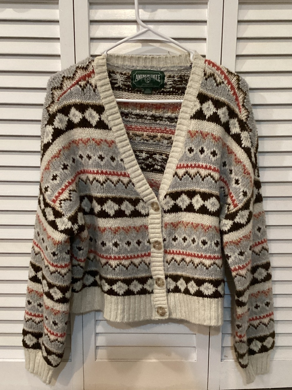 American Eagle Outfitters Cream Multicolor Fair Isle Button-Front Cardigan